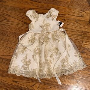 Elegant Gold Embroidered Kids Dress